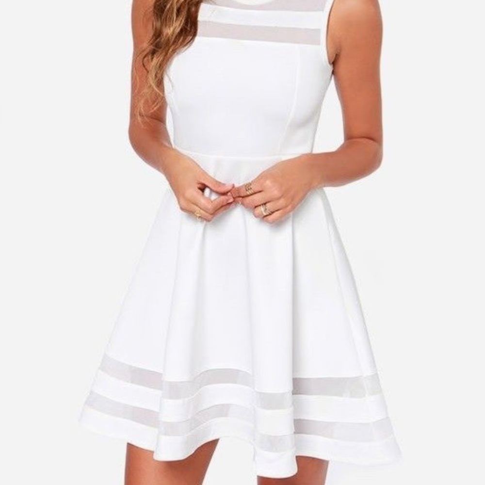 White mini skater dress - A-line mesh detail